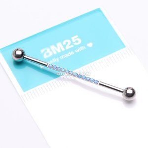 Implant Grade Titanium Rose Gold Sparkle Lined Fire Opal Industrial Barbell